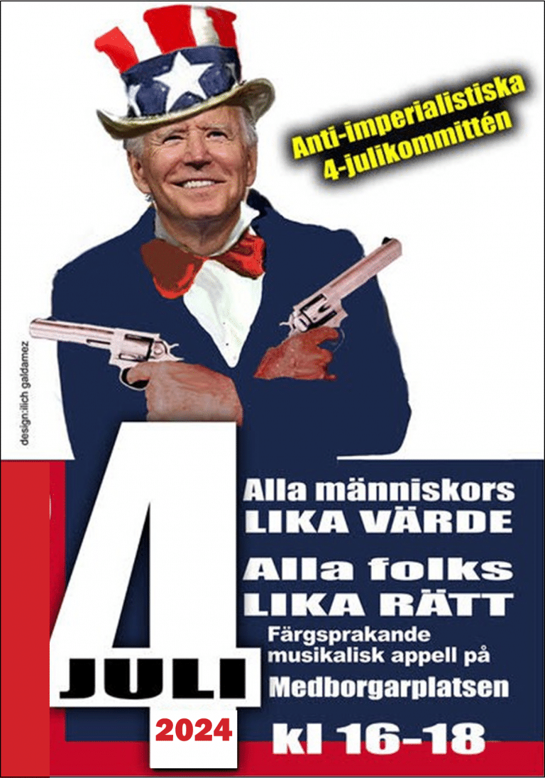 4 juli – USA:s nationaldag. Kom till mötet på Medborgarplatsen kl 16!