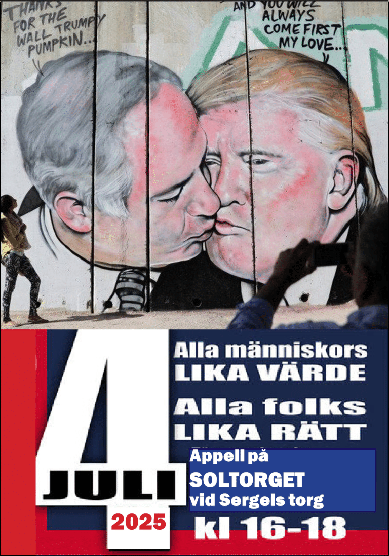 På USA:s nationaldag den 4 juli protesterar vi mot USA:s krigsförbrytelser och folkrättsbrott.